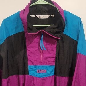 Vintage Columbia Retro Colorblock Jacket - Purple, Teal, Black Windbreaker.